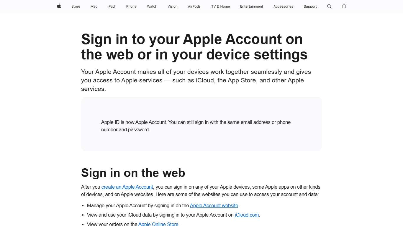 Sign in to your Apple Account on the web or in your device settings - Apple Support (CA)